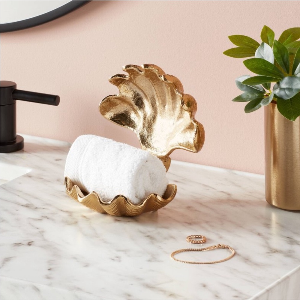 Threshold Brass Shell Hand Towel Holder with Hinge - Picture 2 of 8